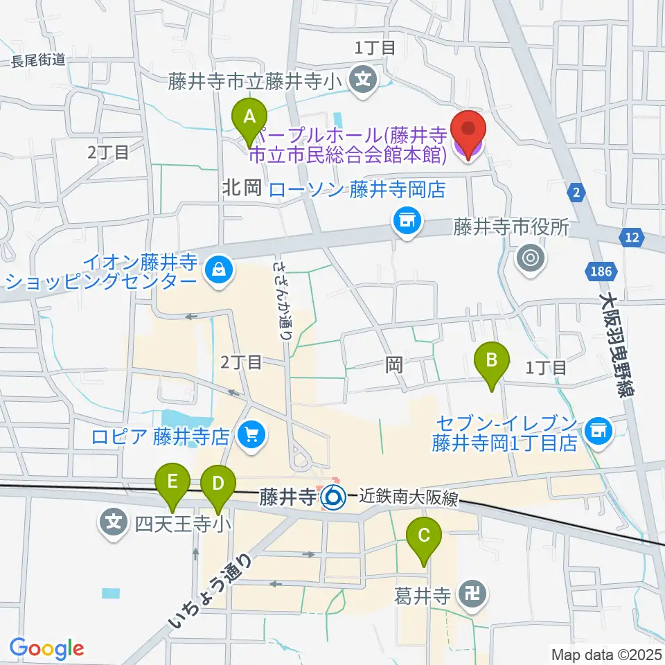 藤井寺市立市民総合会館パープルホール周辺のホテル一覧地図