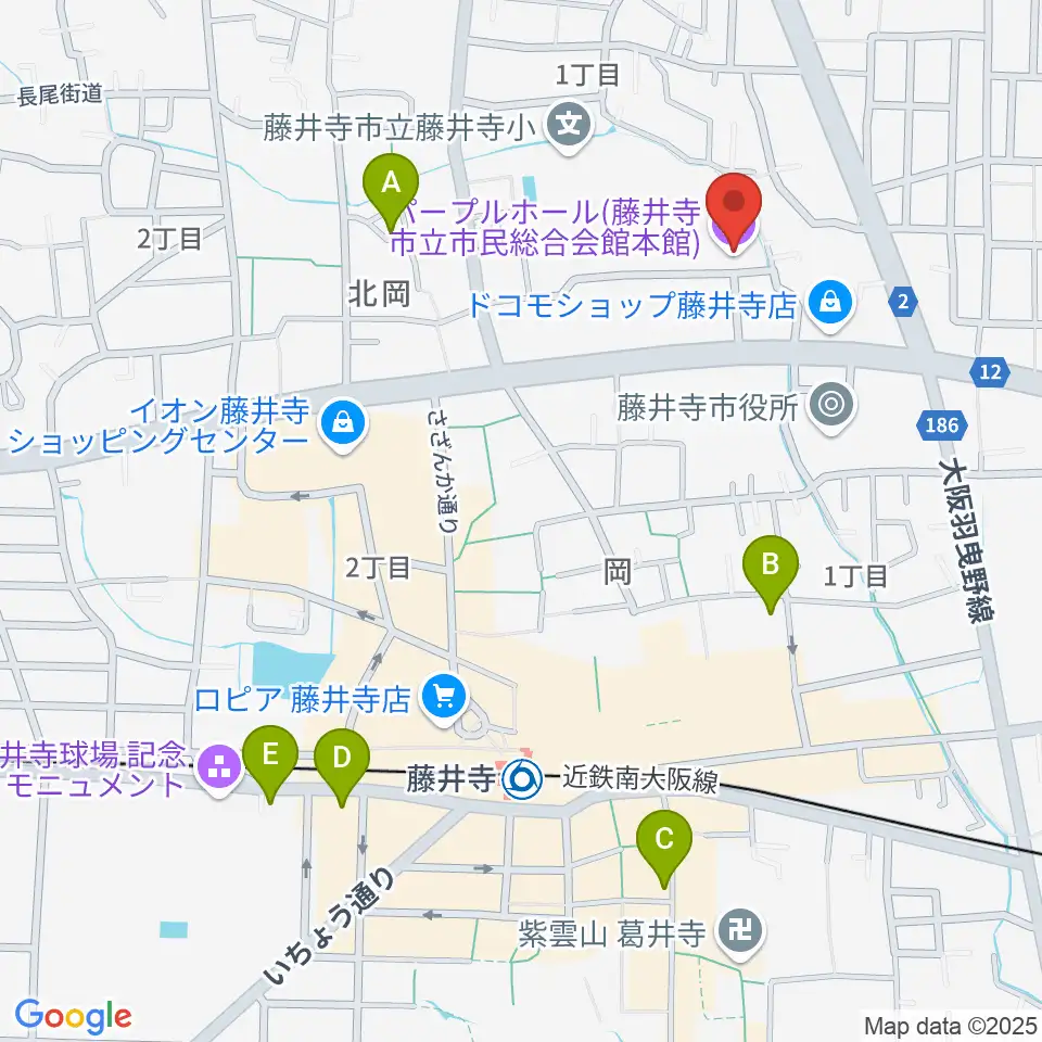 藤井寺市立市民総合会館パープルホール周辺のホテル一覧地図