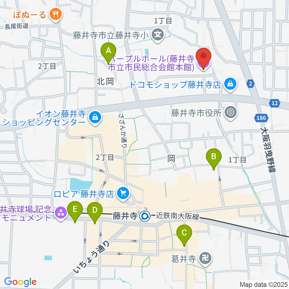 藤井寺市立市民総合会館パープルホール周辺のホテル一覧地図