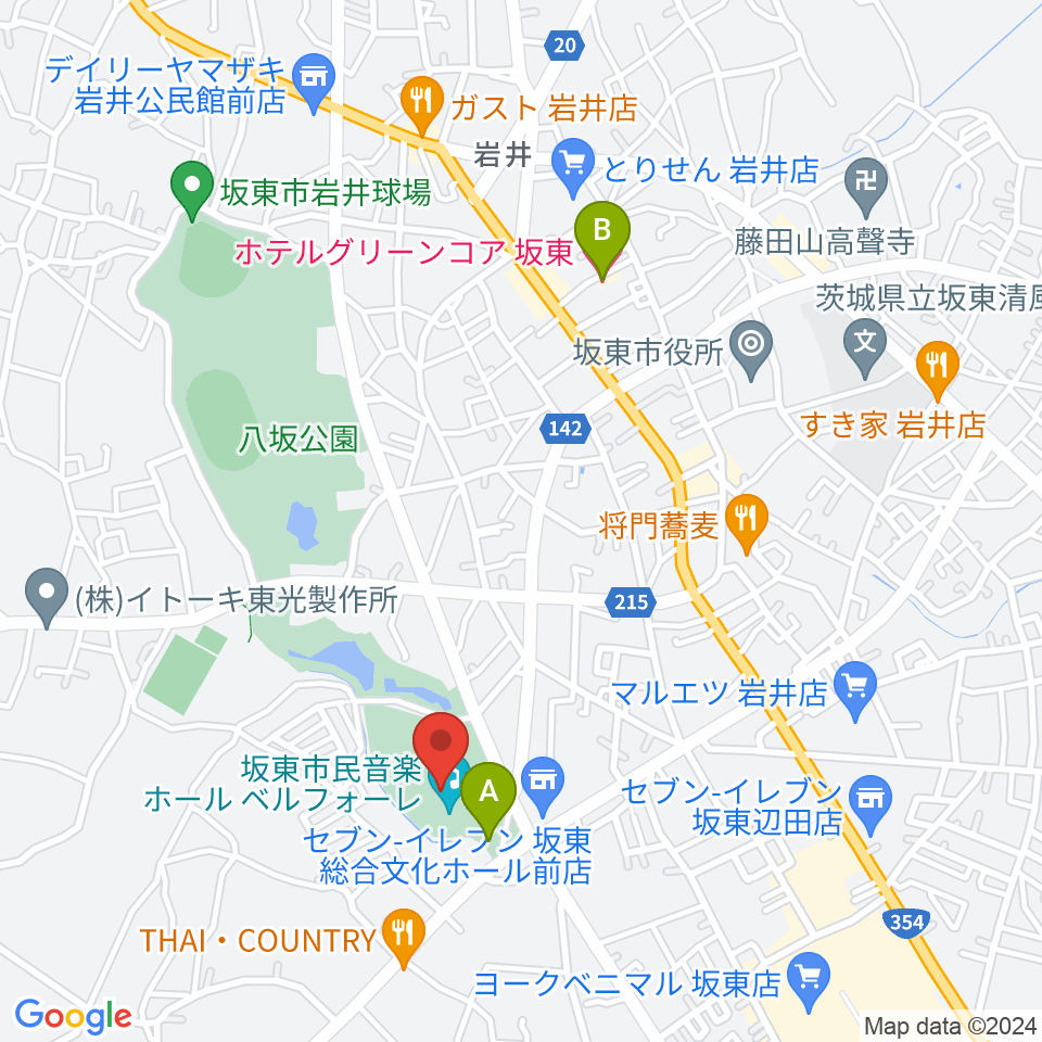 坂東市民音楽ホール ベルフォーレ周辺のホテル一覧地図