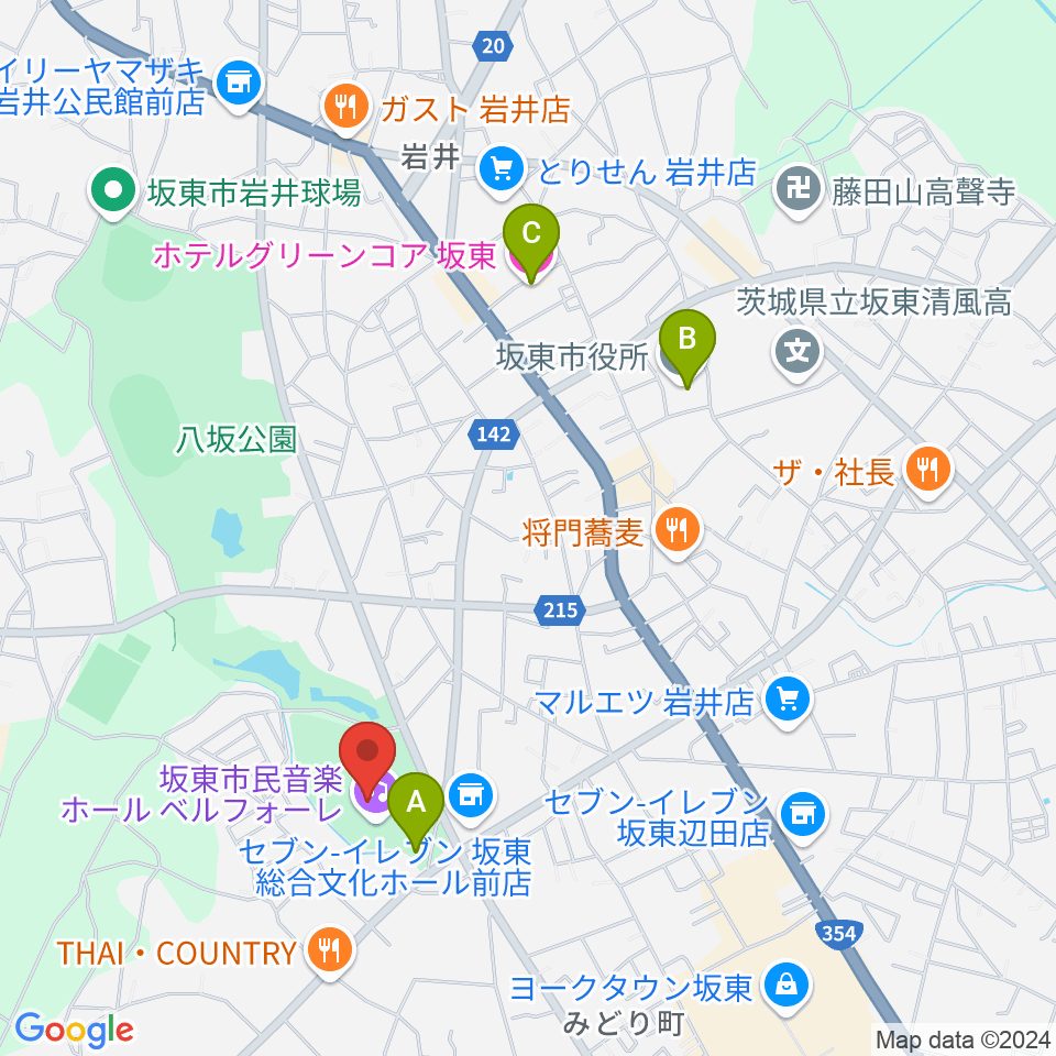 坂東市民音楽ホール ベルフォーレ周辺のホテル一覧地図