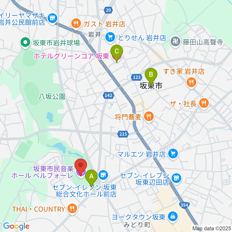 坂東市民音楽ホール ベルフォーレ周辺のホテル一覧地図