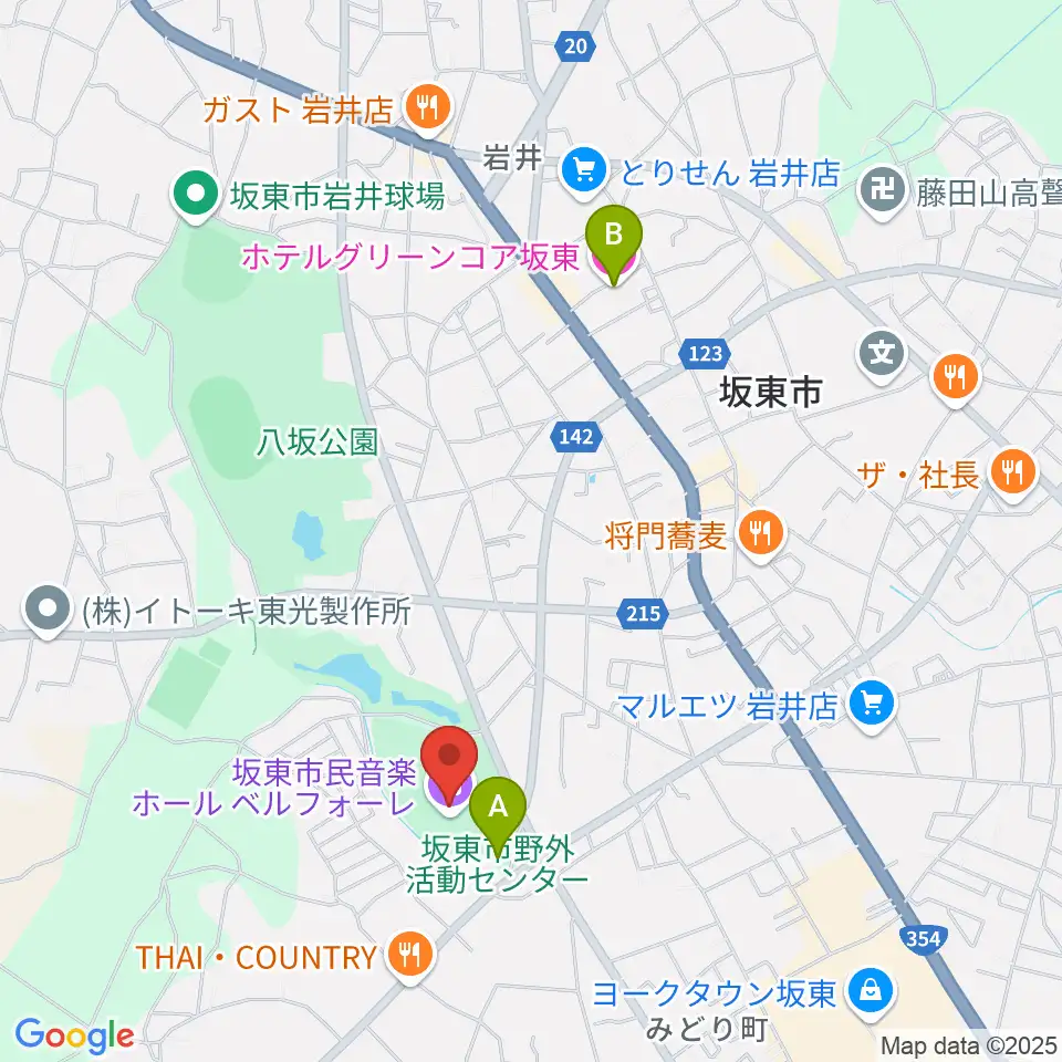 坂東市民音楽ホール ベルフォーレ周辺のホテル一覧地図
