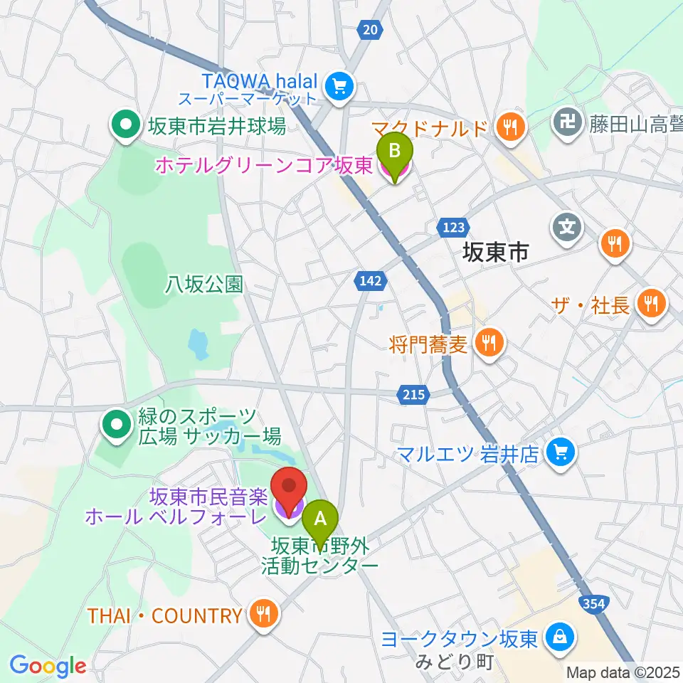 坂東市民音楽ホール ベルフォーレ周辺のホテル一覧地図