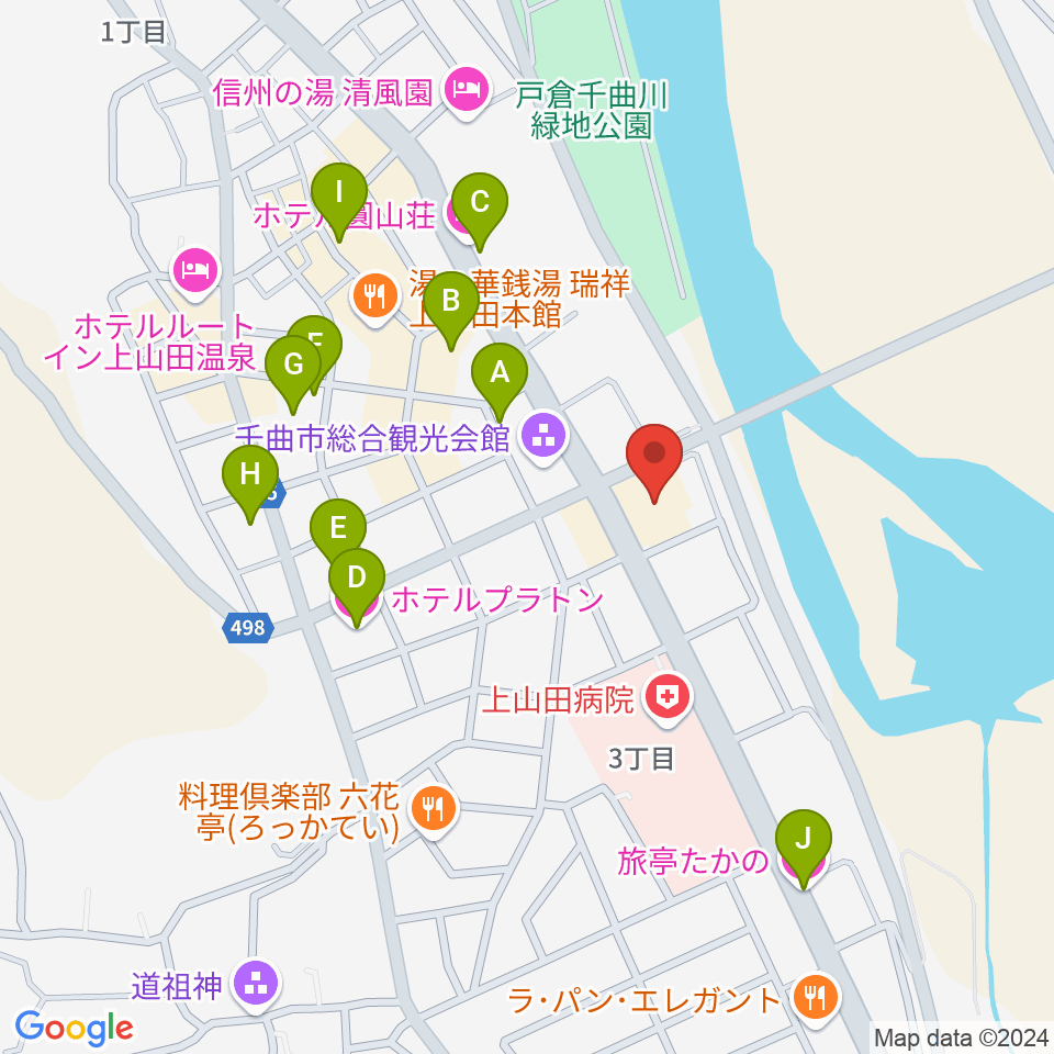 上山田文化会館周辺のホテル一覧地図