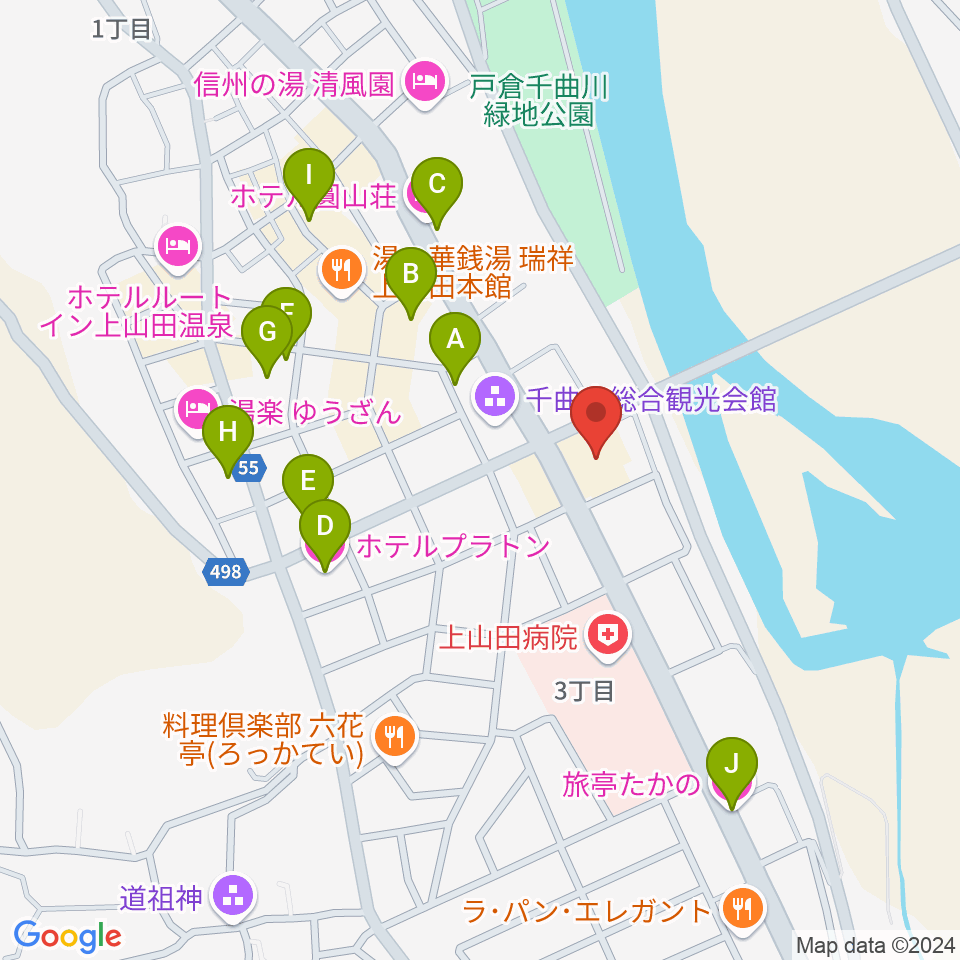 上山田文化会館周辺のホテル一覧地図