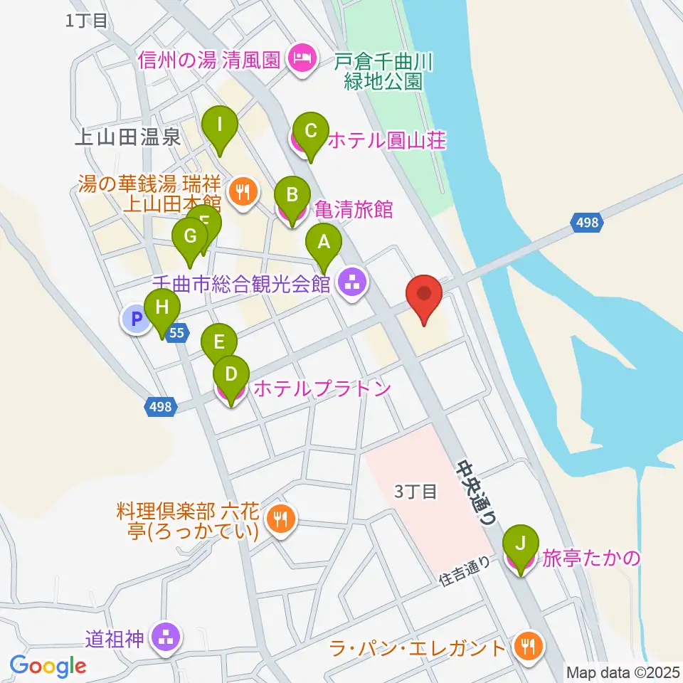 上山田文化会館周辺のホテル一覧地図