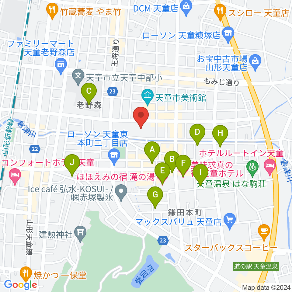 天童市市民文化会館周辺のホテル一覧地図
