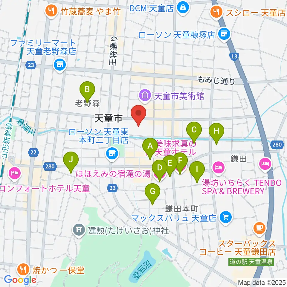 天童市市民文化会館周辺のホテル一覧地図