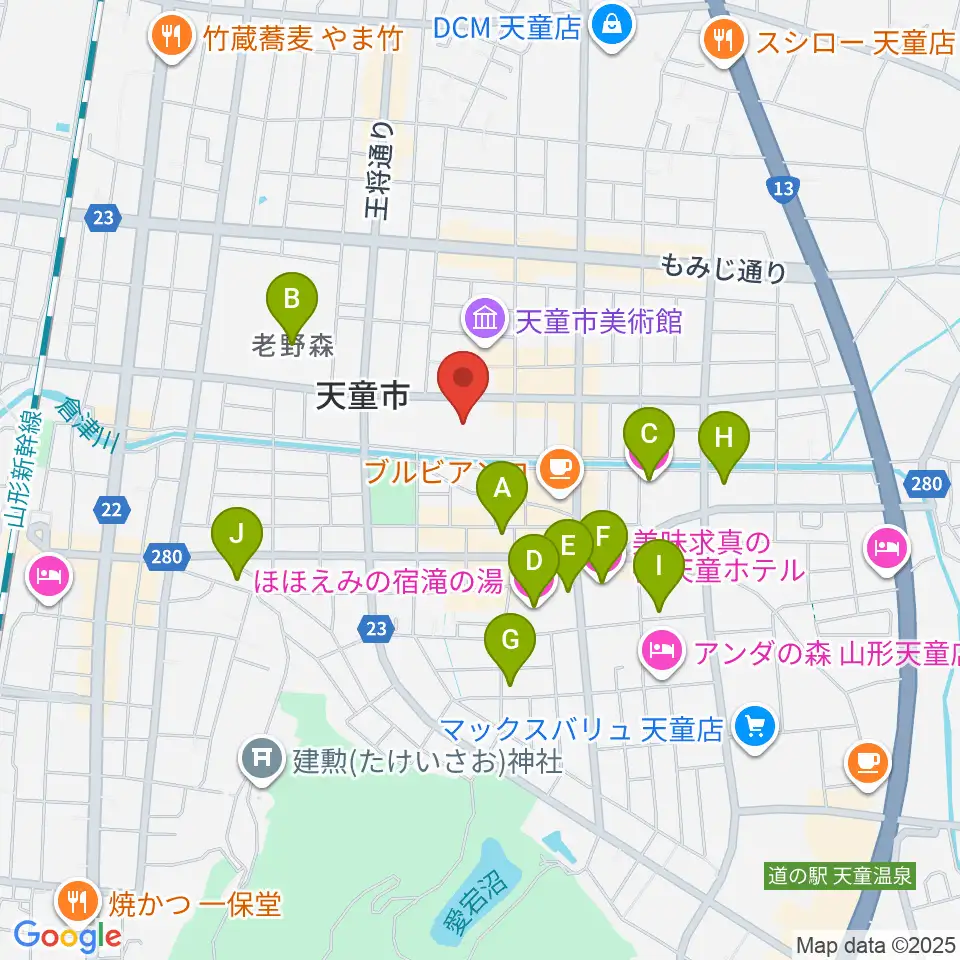 天童市市民文化会館周辺のホテル一覧地図