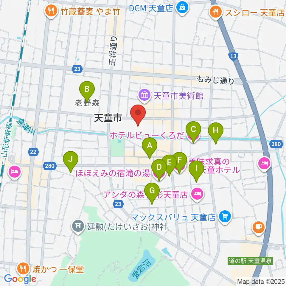 天童市市民文化会館周辺のホテル一覧地図