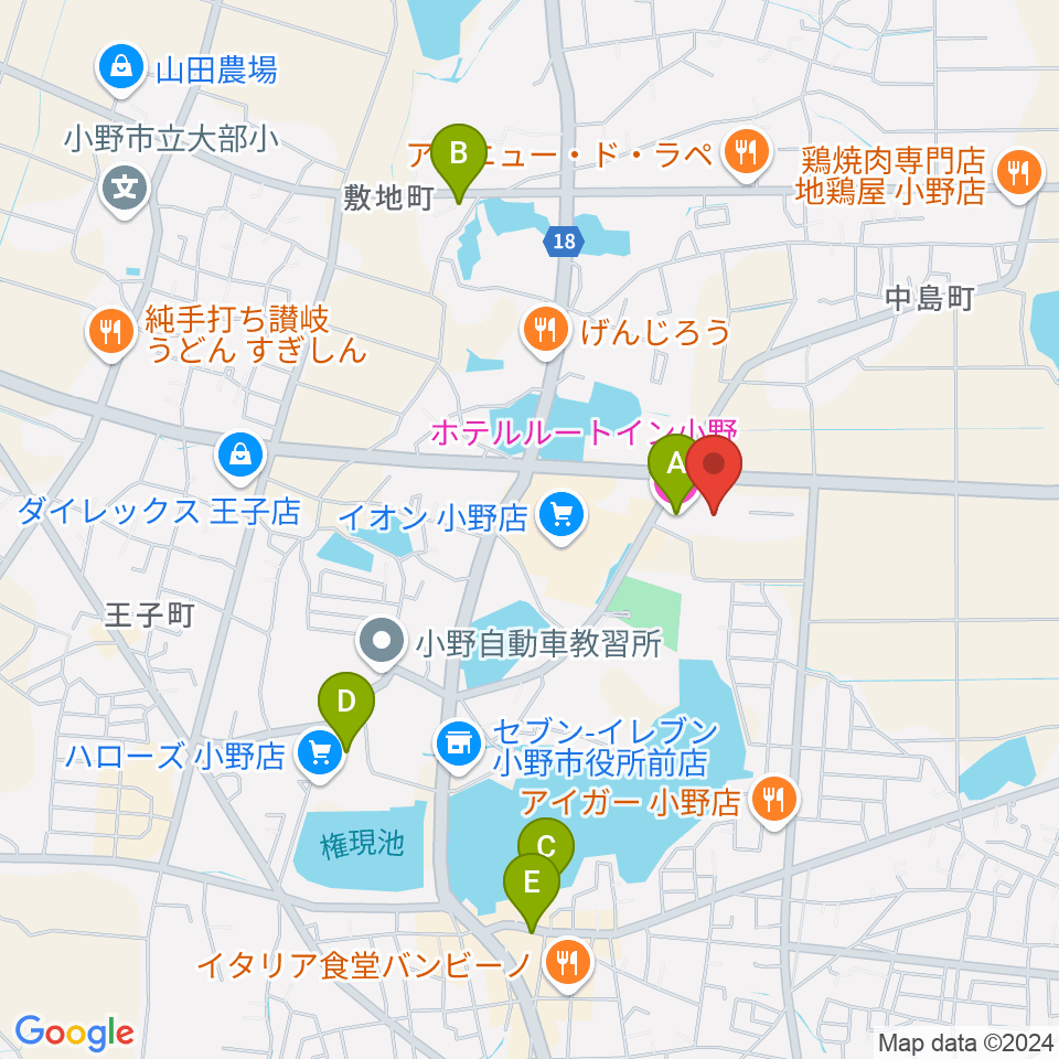 小野市うるおい交流館エクラ周辺のホテル一覧地図