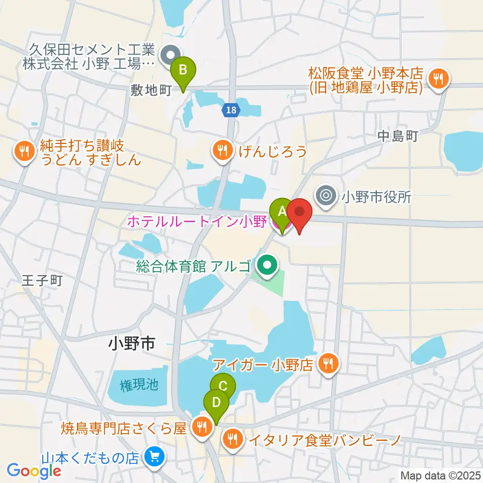 小野市うるおい交流館エクラ周辺のホテル一覧地図