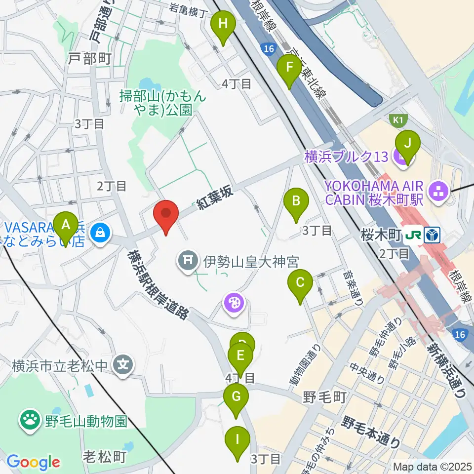 横浜市教育会館周辺のホテル一覧地図