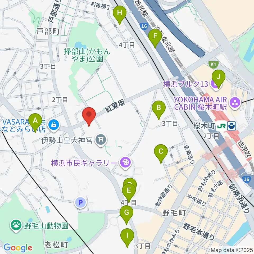 横浜市教育会館周辺のホテル一覧地図