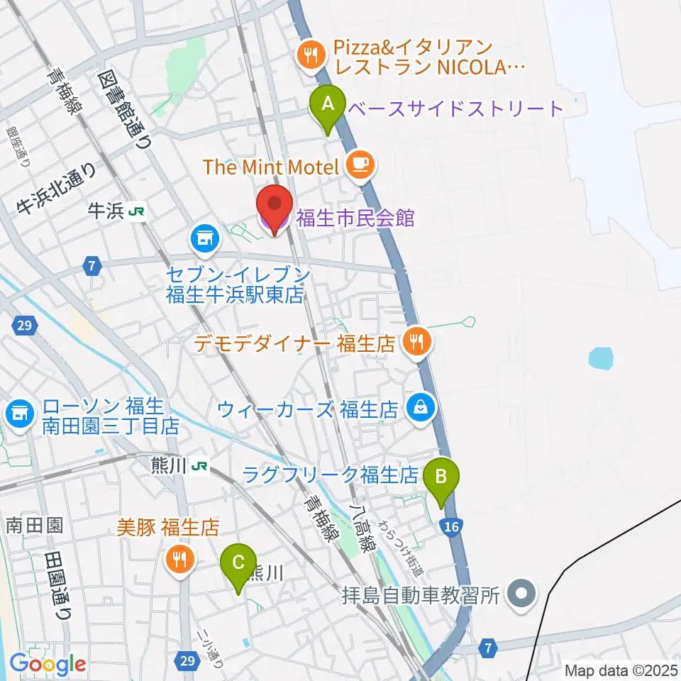 福生市民会館周辺のホテル一覧地図