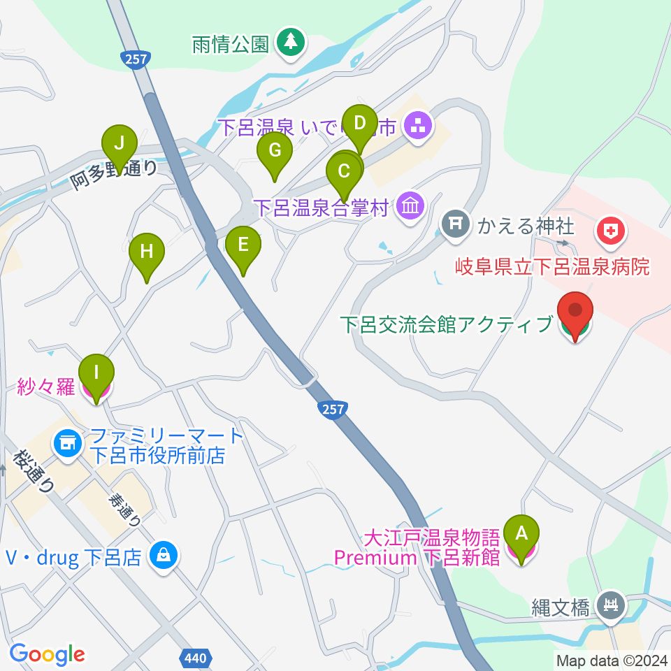 下呂交流会館アクティブ周辺のホテル一覧地図