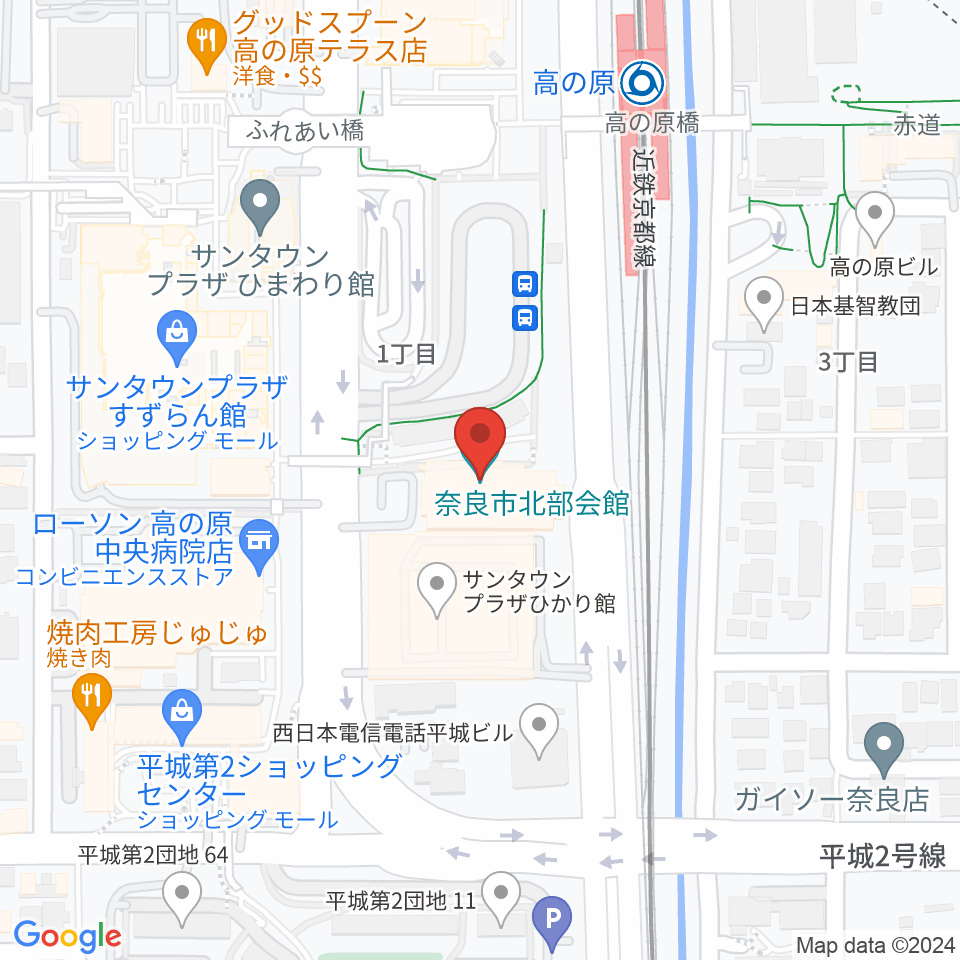 奈良市北部会館 市民文化ホール周辺のホテル一覧地図