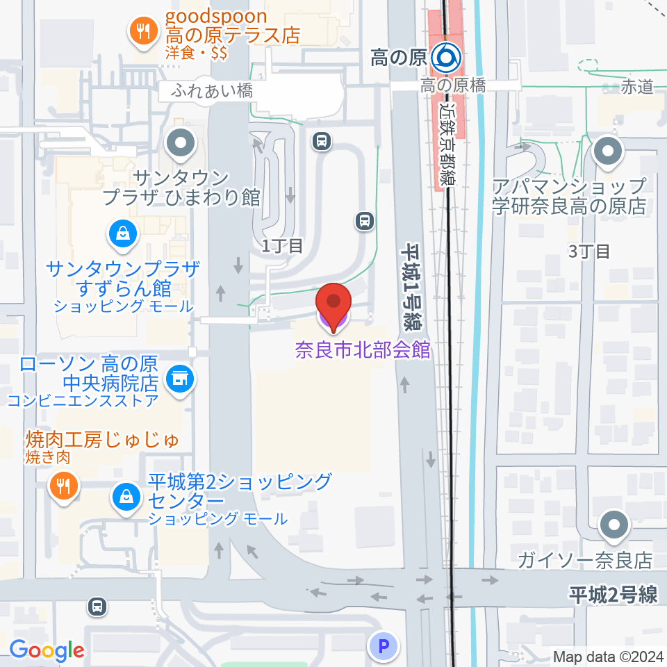 奈良市北部会館 市民文化ホール周辺のホテル一覧地図