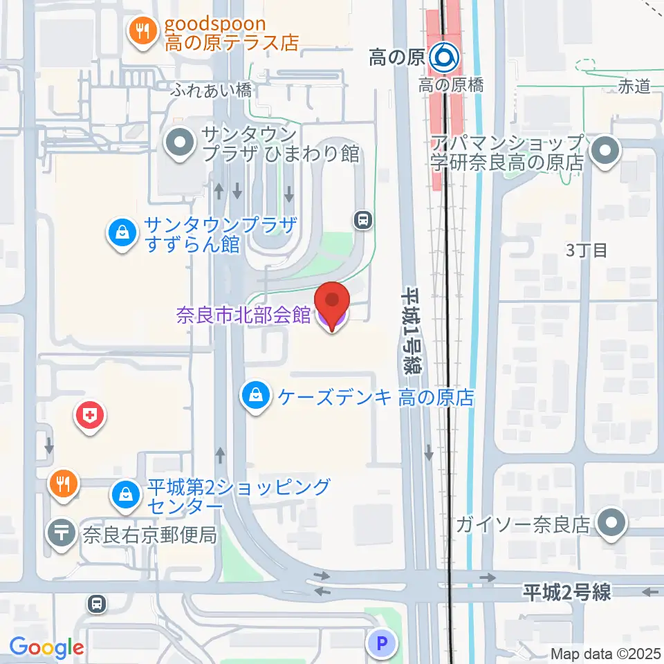 奈良市北部会館 市民文化ホール周辺のホテル一覧地図