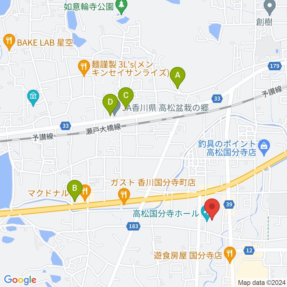 高松国分寺ホール周辺のホテル一覧地図