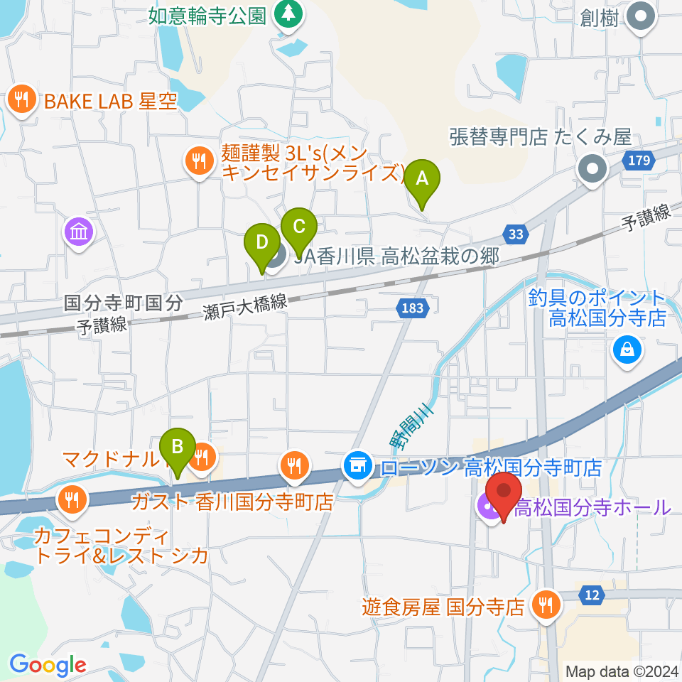 高松国分寺ホール周辺のホテル一覧地図