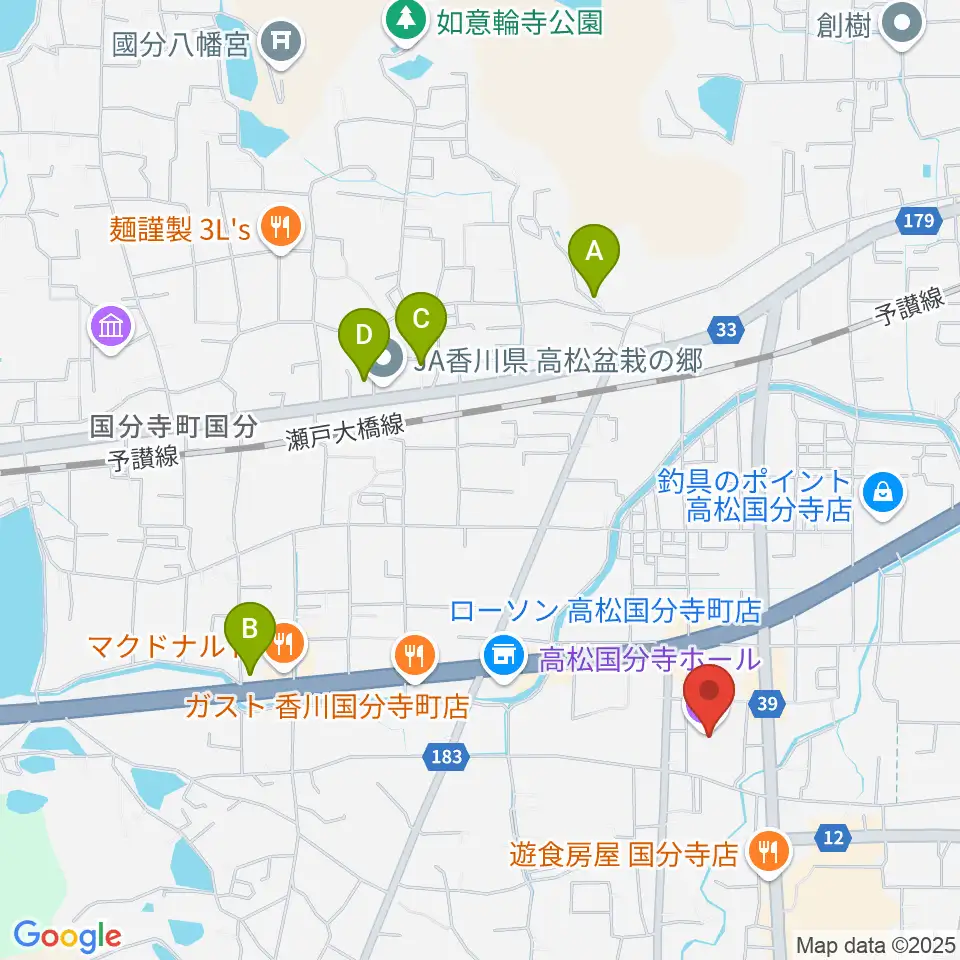 高松国分寺ホール周辺のホテル一覧地図