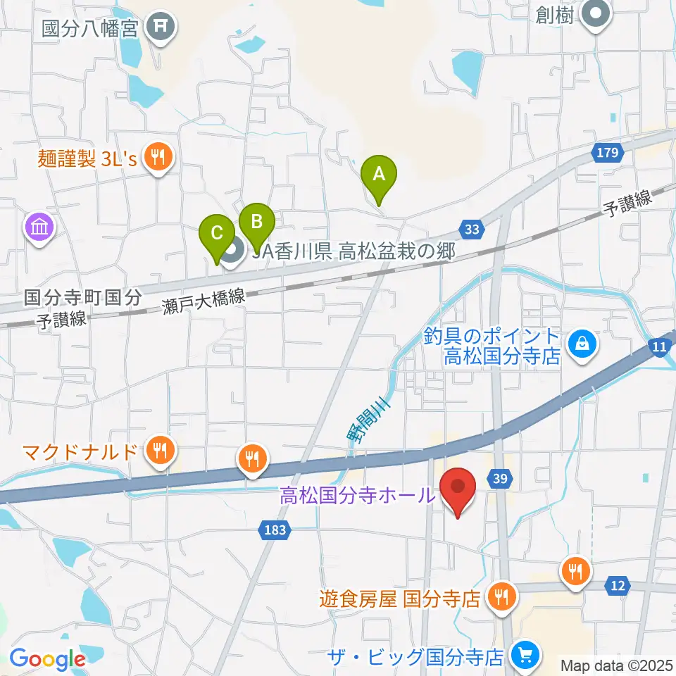 高松国分寺ホール周辺のホテル一覧地図