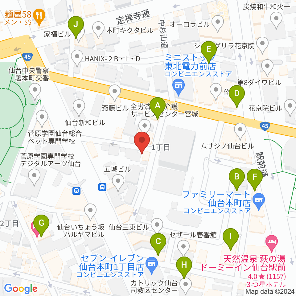 仙台スペースゼロ周辺のホテル一覧地図