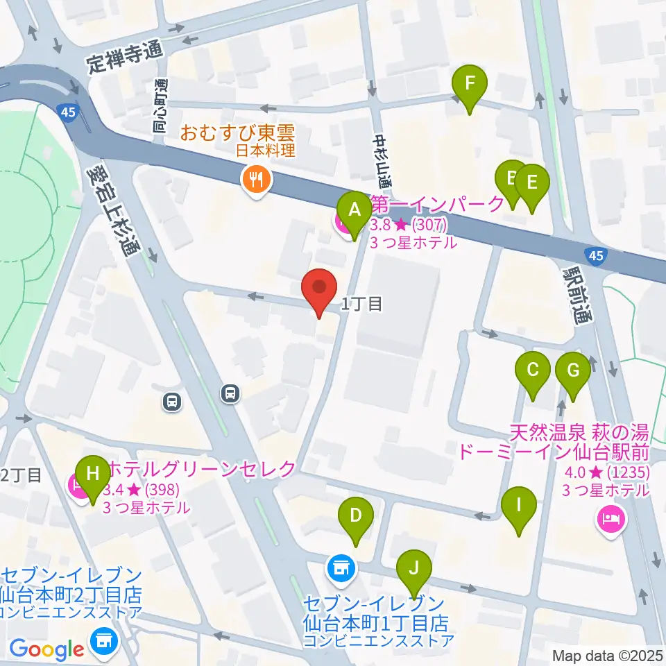 仙台スペースゼロ周辺のホテル一覧地図