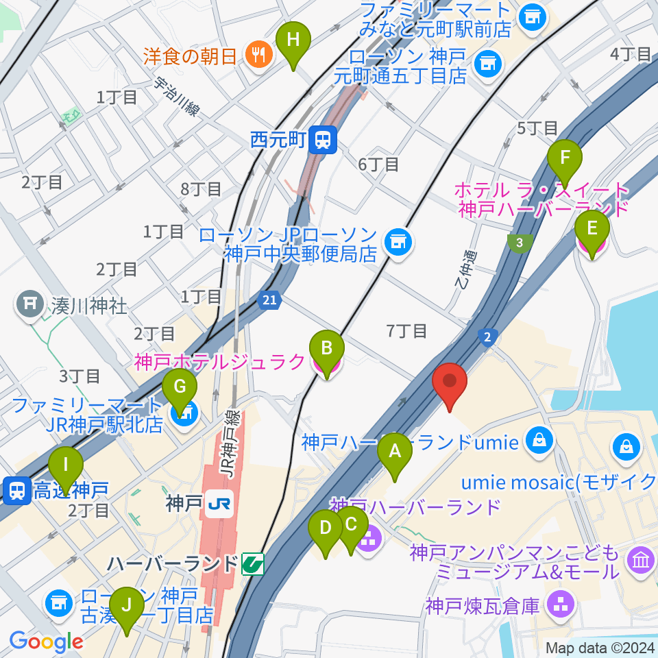 神戸市産業振興センターハーバーホール周辺のホテル一覧地図