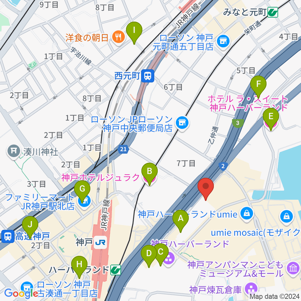 神戸市産業振興センターハーバーホール周辺のホテル一覧地図