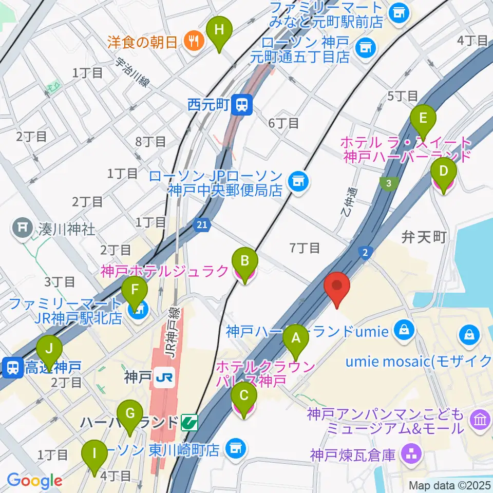 神戸市産業振興センターハーバーホール周辺のホテル一覧地図