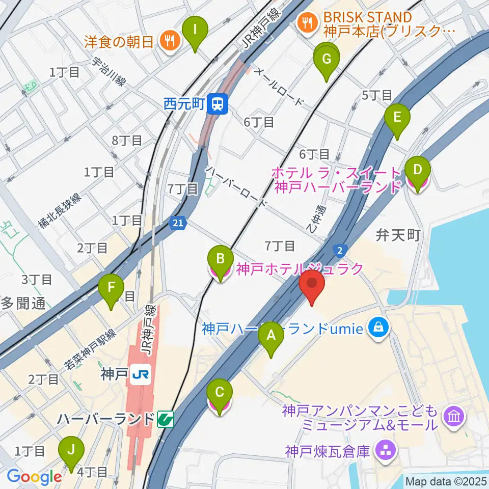 神戸市産業振興センターハーバーホール周辺のホテル一覧地図