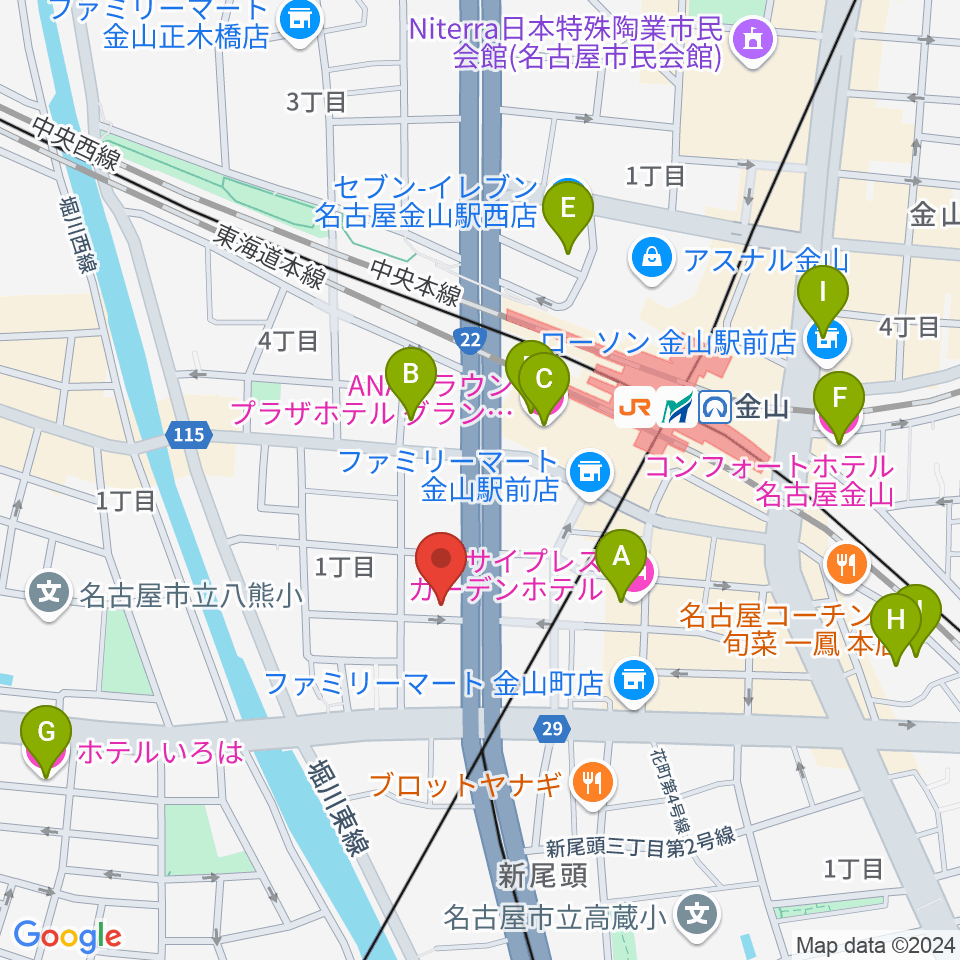 アイズミュージックアカデミー金山校周辺のホテル一覧地図