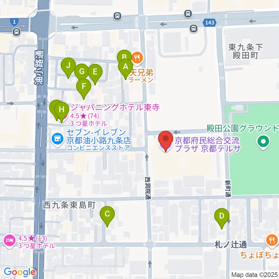 京都テルサホール周辺のホテル一覧地図