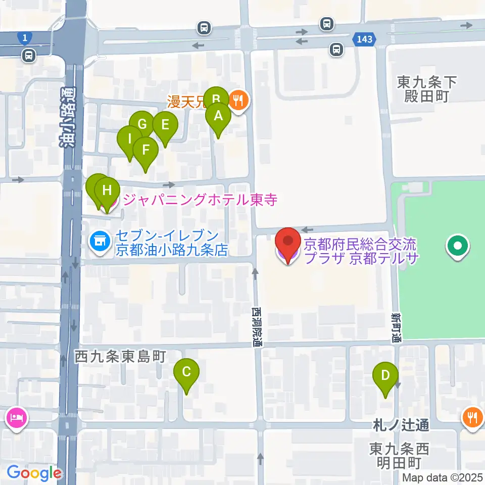京都テルサホール周辺のホテル一覧地図