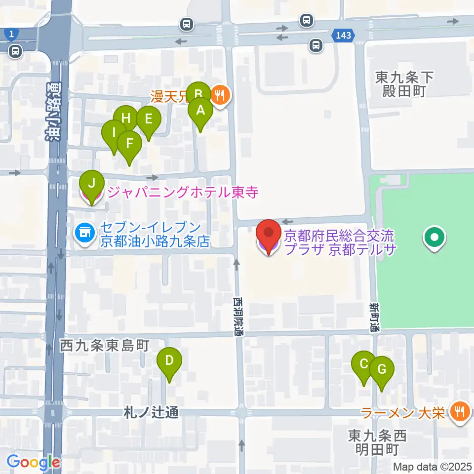 京都テルサホール周辺のホテル一覧地図