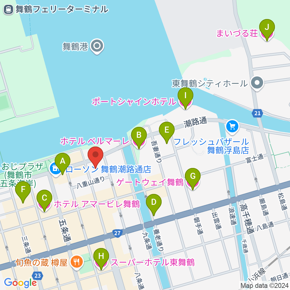 舞鶴市商工観光センターまいづるベイプラザ周辺のホテル一覧地図