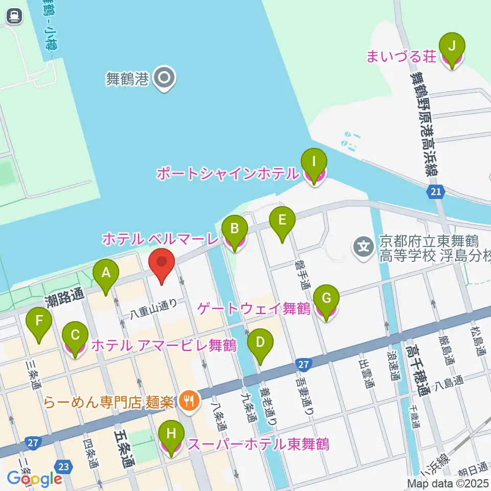 舞鶴市商工観光センターまいづるベイプラザ周辺のホテル一覧地図