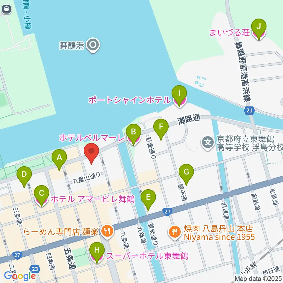 舞鶴市商工観光センターまいづるベイプラザ周辺のホテル一覧地図