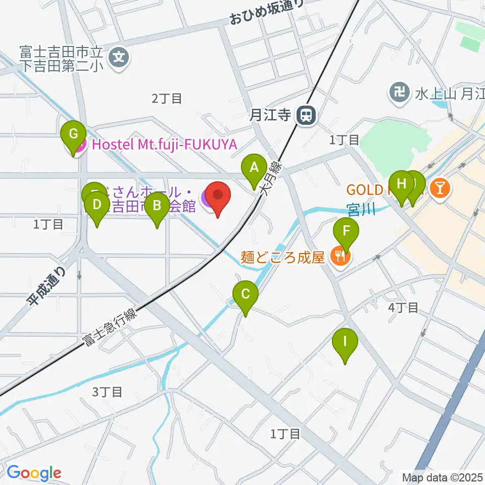 ふじさんホール・富士吉田市民会館周辺のホテル一覧地図