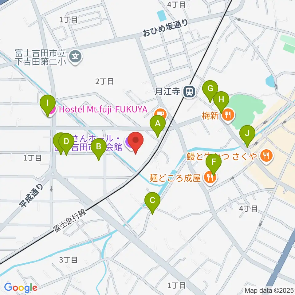 ふじさんホール・富士吉田市民会館周辺のホテル一覧地図