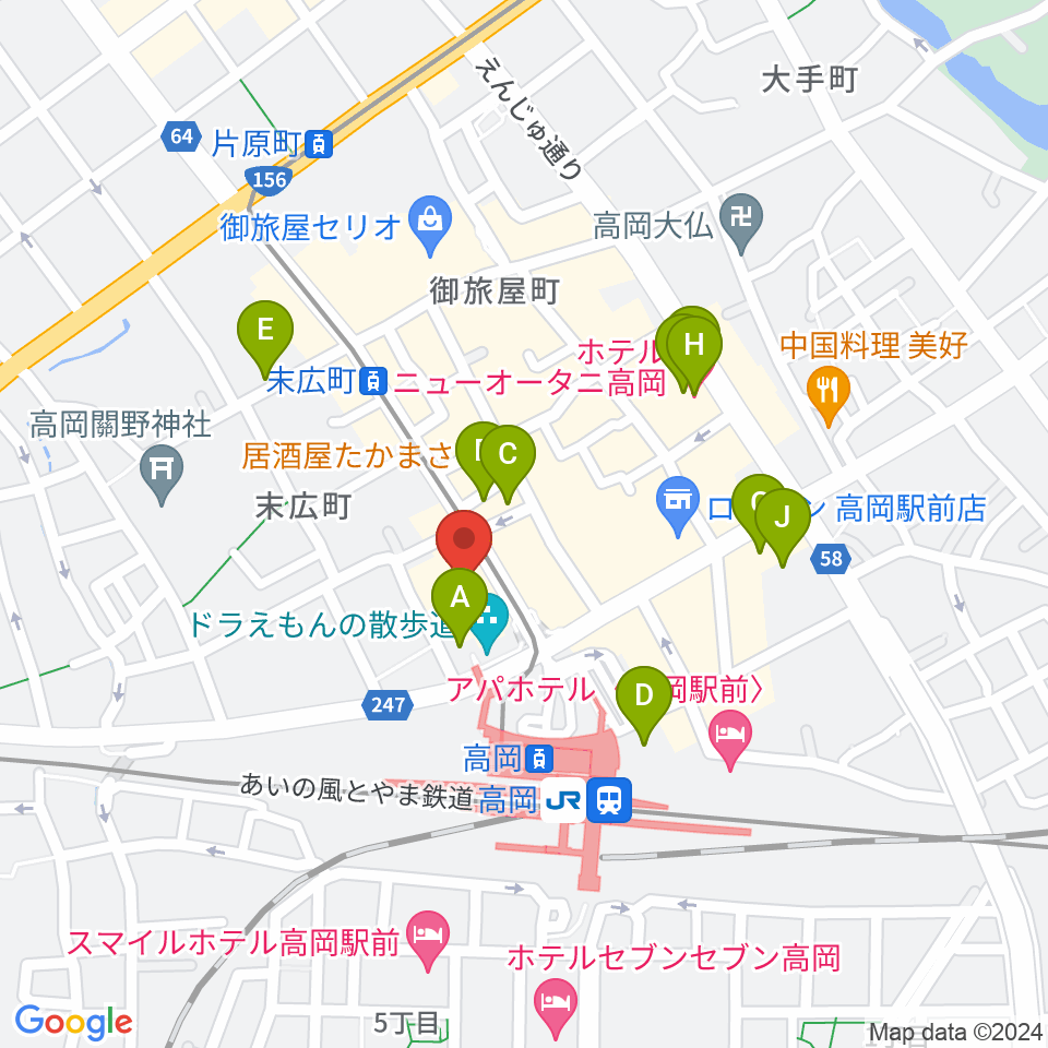 高岡市生涯学習センター周辺のホテル一覧地図