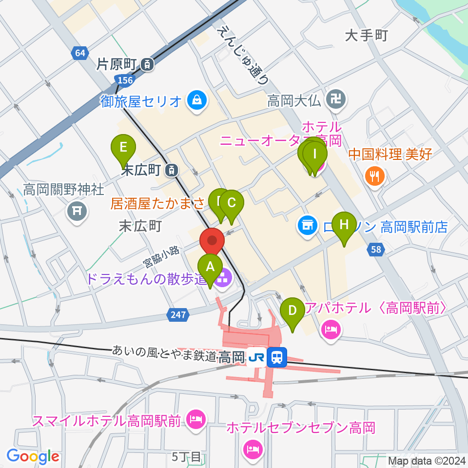 高岡市生涯学習センター周辺のホテル一覧地図