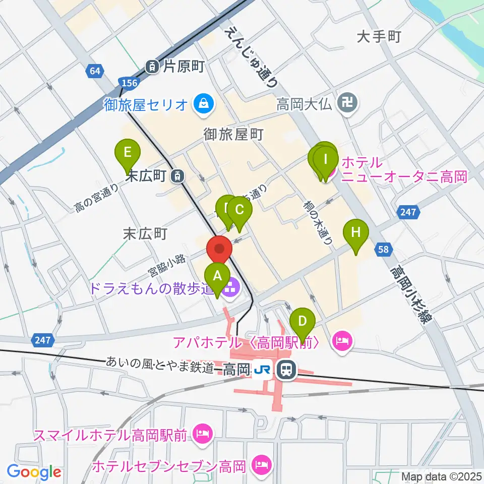 高岡市生涯学習センター周辺のホテル一覧地図
