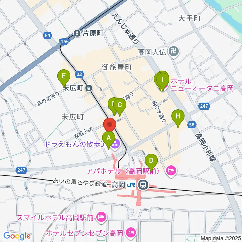 高岡市生涯学習センター周辺のホテル一覧地図