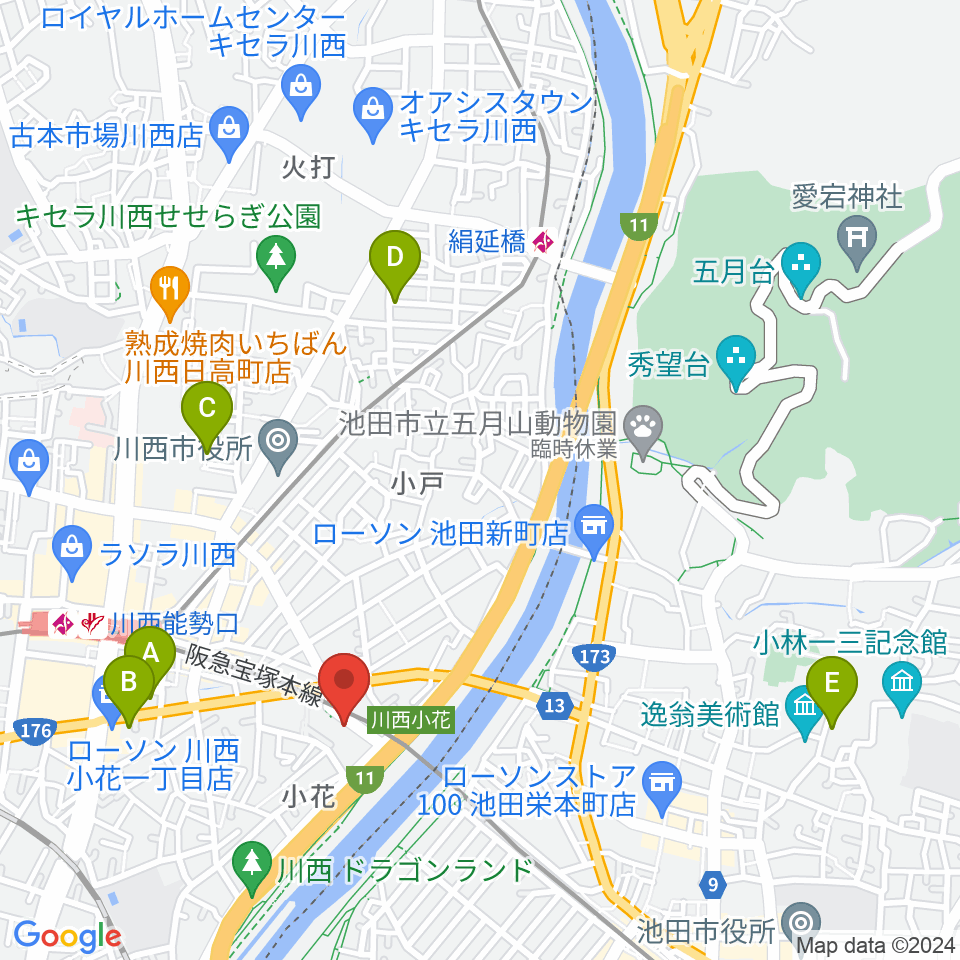 川西市みつなかホール周辺のホテル一覧地図