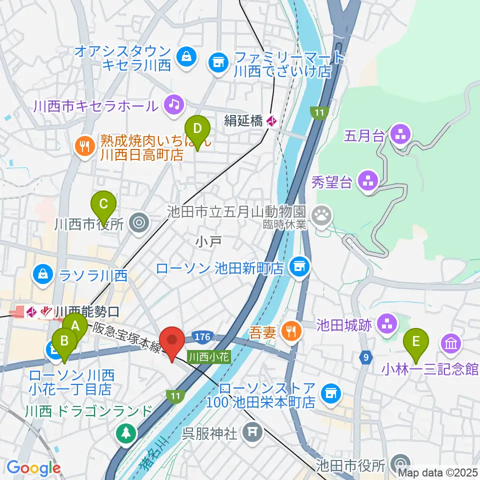 川西市みつなかホール周辺のホテル一覧地図