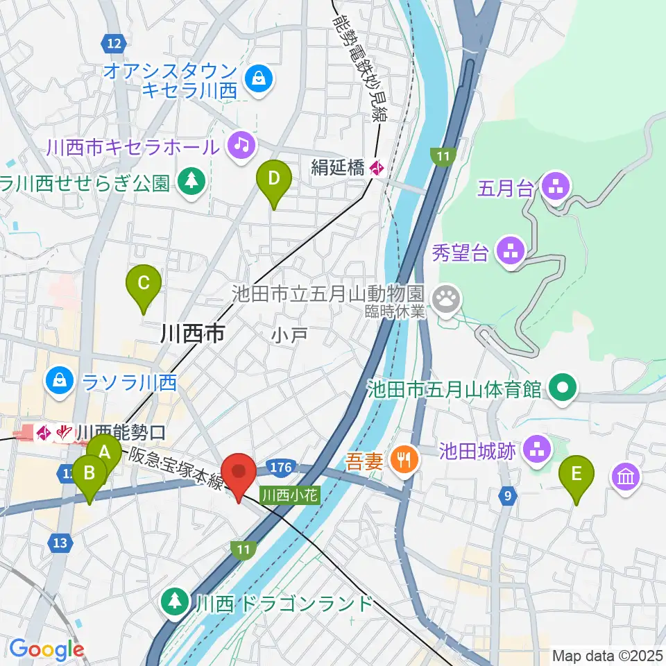 川西市みつなかホール周辺のホテル一覧地図